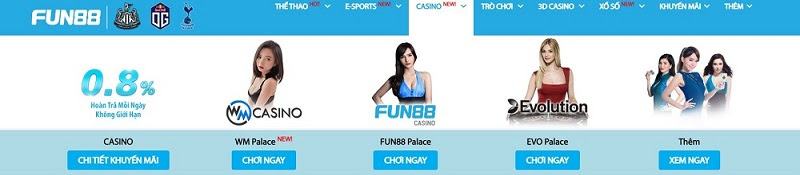 Cá cược Live casino tại nhà cái Fun88