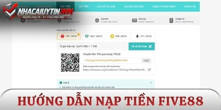 Các bước nạp tiền Five 88